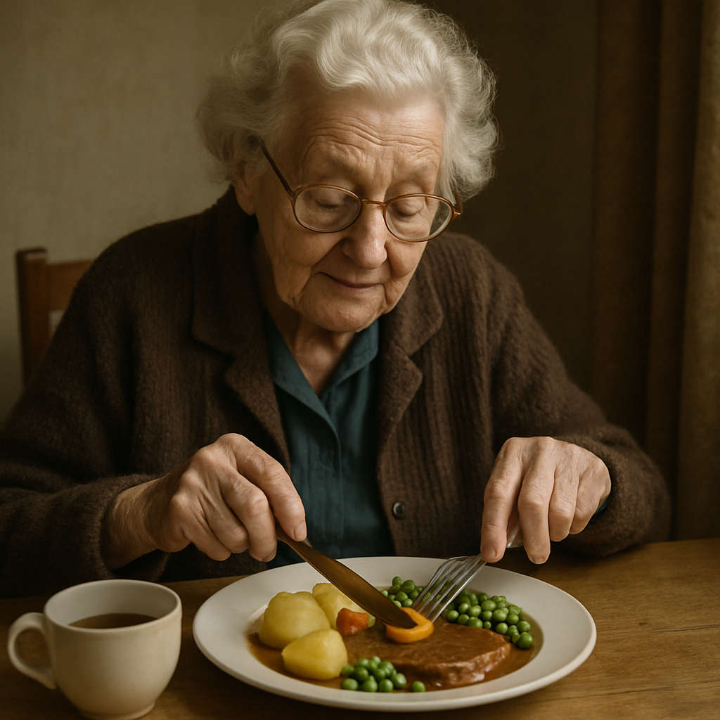 oude vrouw aan de maaltijd